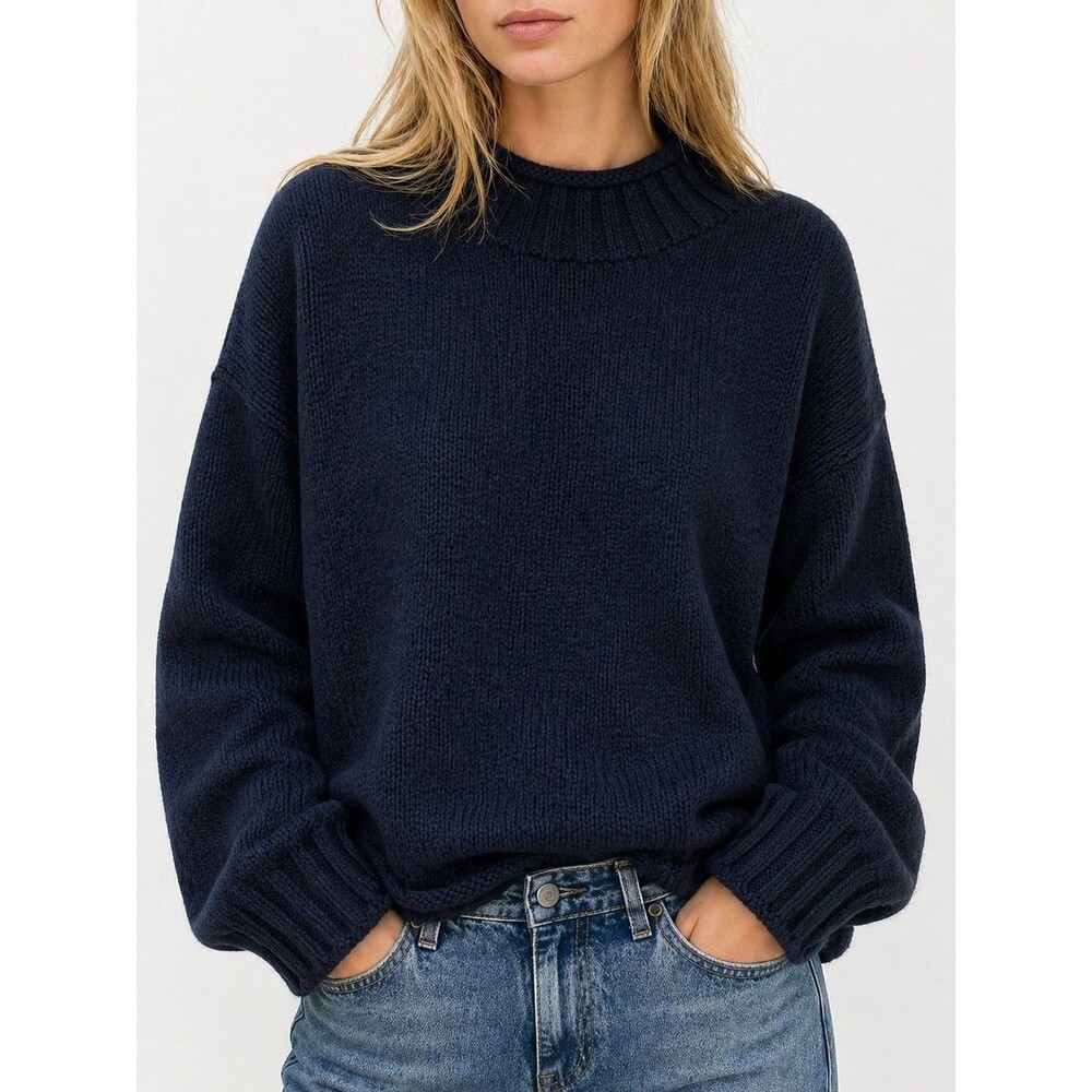 J Crew 2025 Rollneck Sweater Womens S Navy Blue 100% Cotton Coastal Minimalist - Picture 13 of 14
